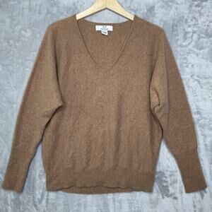 Magaschoni Sweater Womens Large Brown 100% Cashmere V Neck Pullover Knit Hole